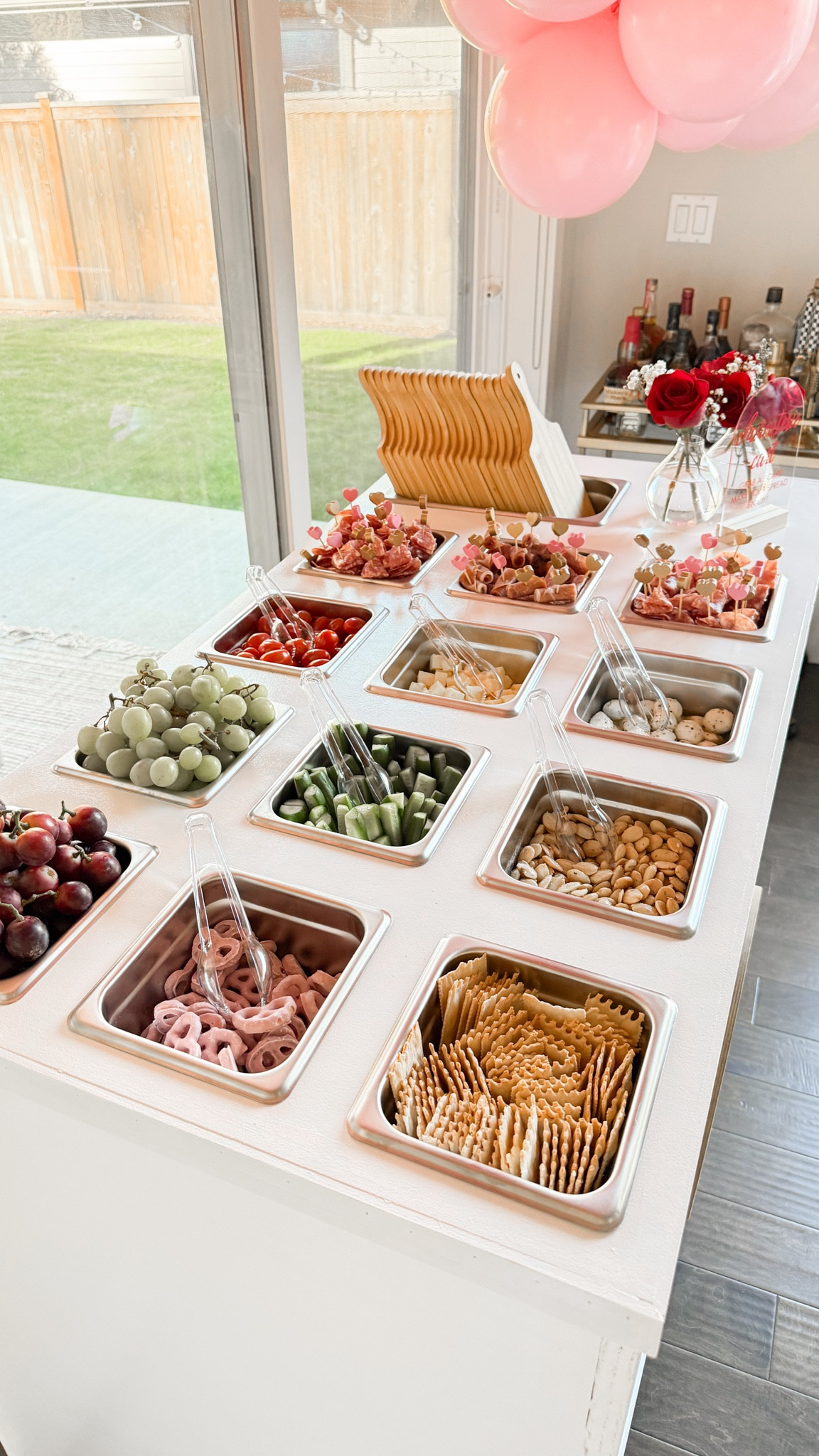 Charcuterie cart with mini boards, heart skewers, pans, mini tongs and acrylic sign!

#LTKHome #LTKMostLoved #LTKParties