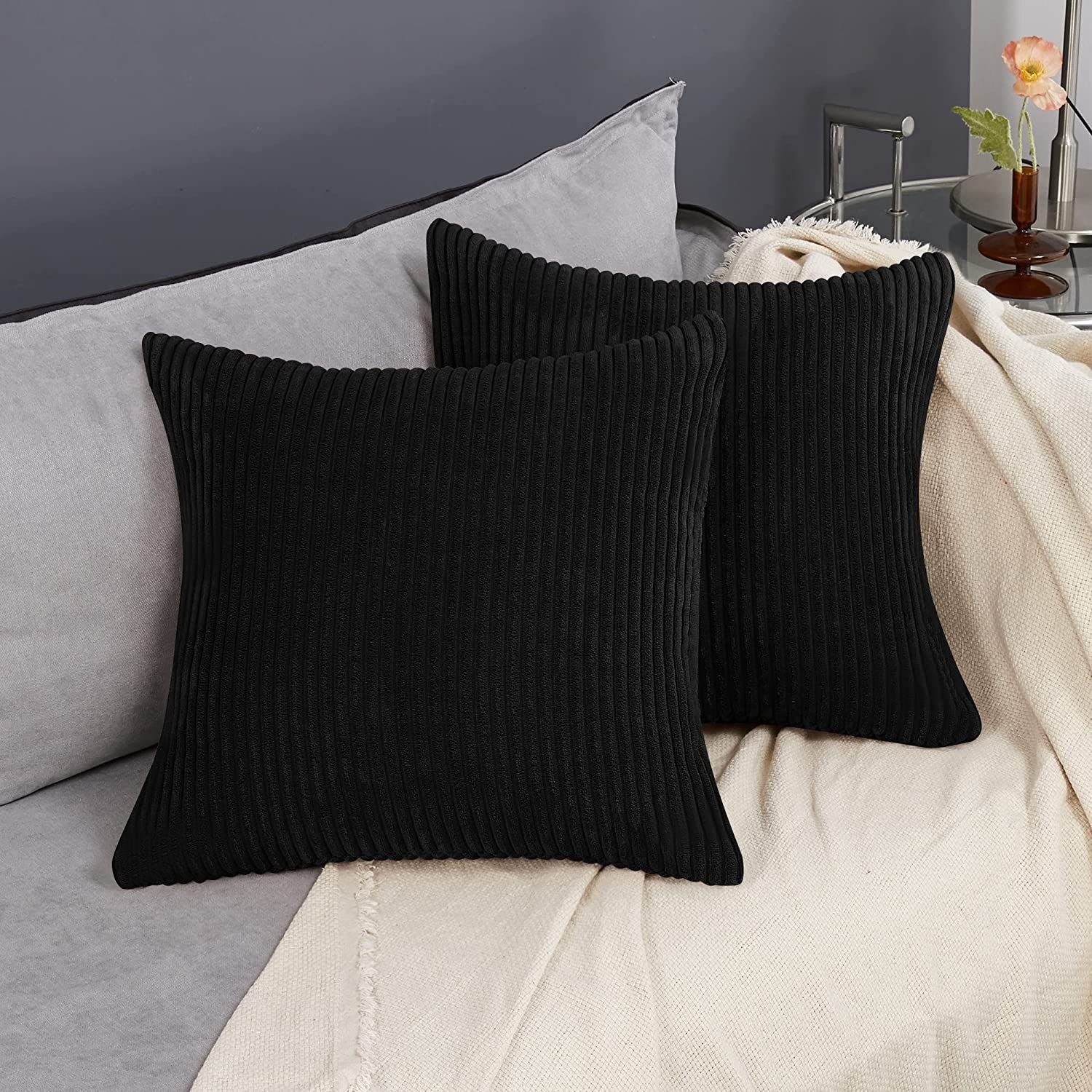 Deconovo Halloween Throw Pillow Cover with Stripe Pattern, 18x18 Inch, Soft Corduroy in Jet Black... | Amazon (US)