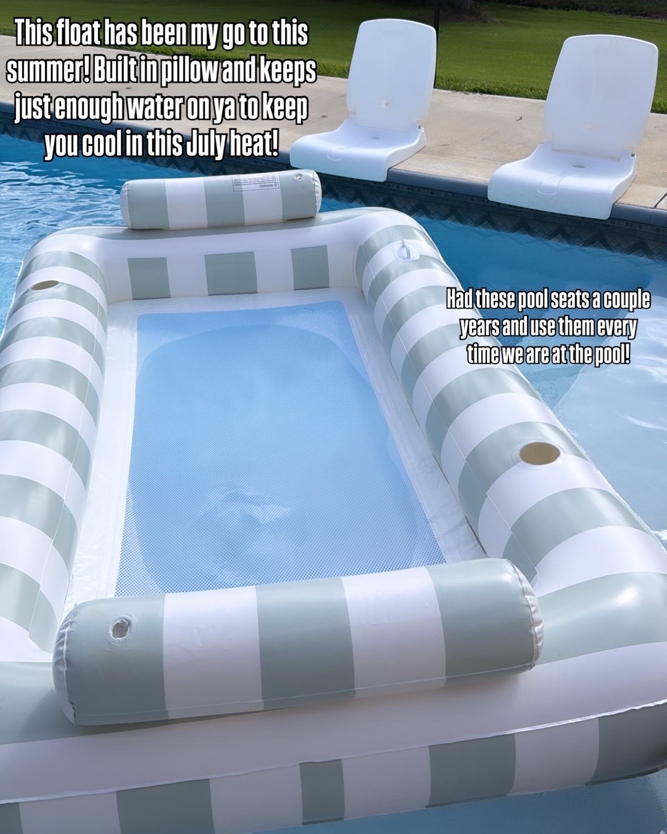 The cutest pool finds that we’ve used nonstop this summer! ☀️ The float is so comfortable with the built-in pillow, and the ledge chairs are still one of our favorite pool purchases. Both have held up so well and get used every time we’re outside!

#SummerEssentials #PoolFavorites #AmazonFinds #PoolDay #BackyardPool #SummerMustHaves #OutdoorLiving #AmazonHome #PoolFloat #SummerStyle #LTKHome #LTKFinds