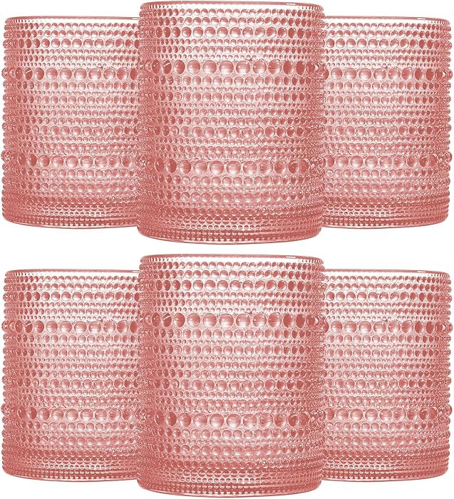 Pink Vintage Hobnail Drinking Glasses Set of 6, Embossed Water Tumbler 12oz, Kitchen & Bar Beaded... | Amazon (US)