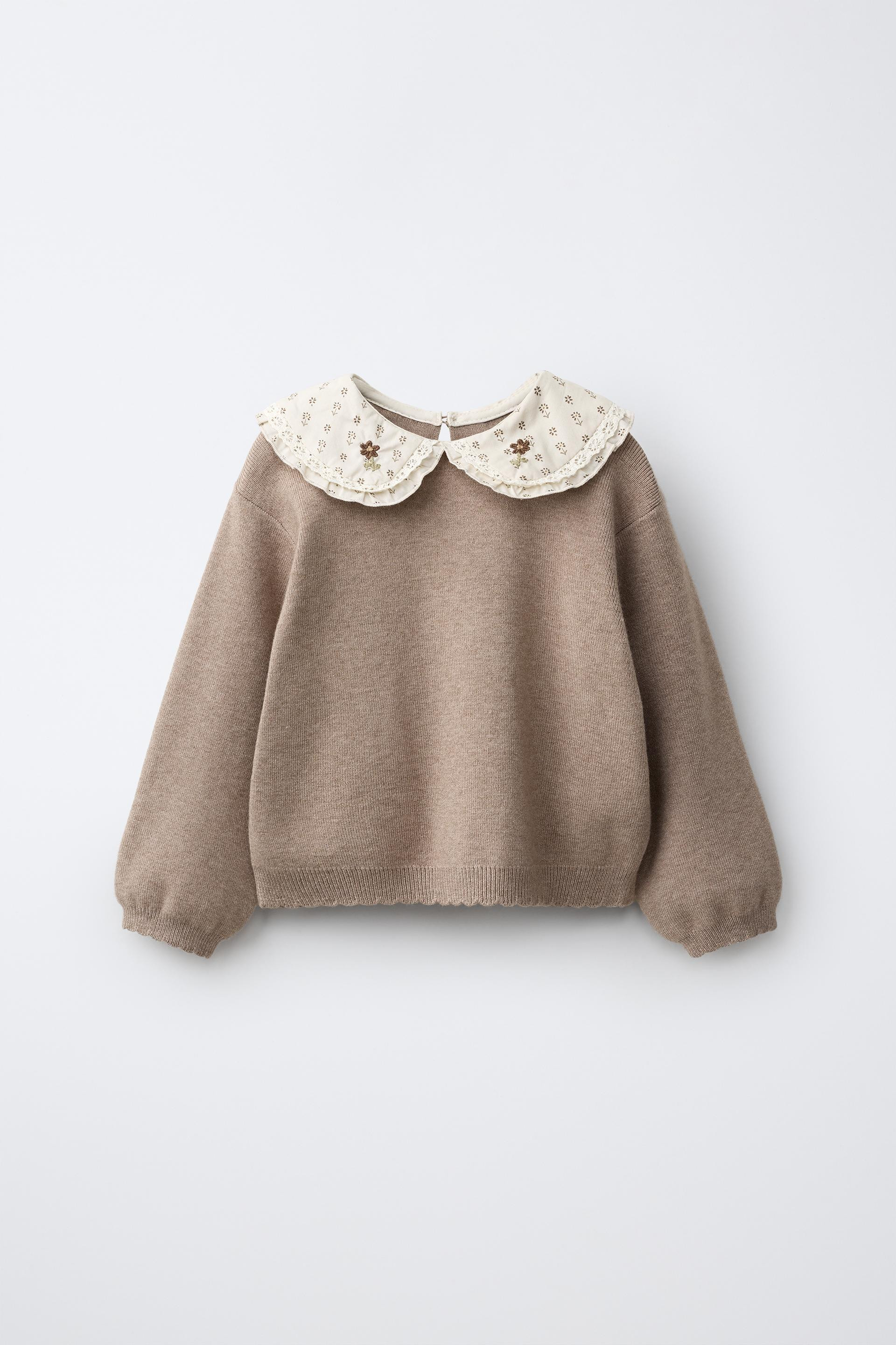 Zara - Contrast Peter Pan Collar Knit Jumper - Dusty Pink - 2 Years (36,2 Inches) - Kids | Zara US