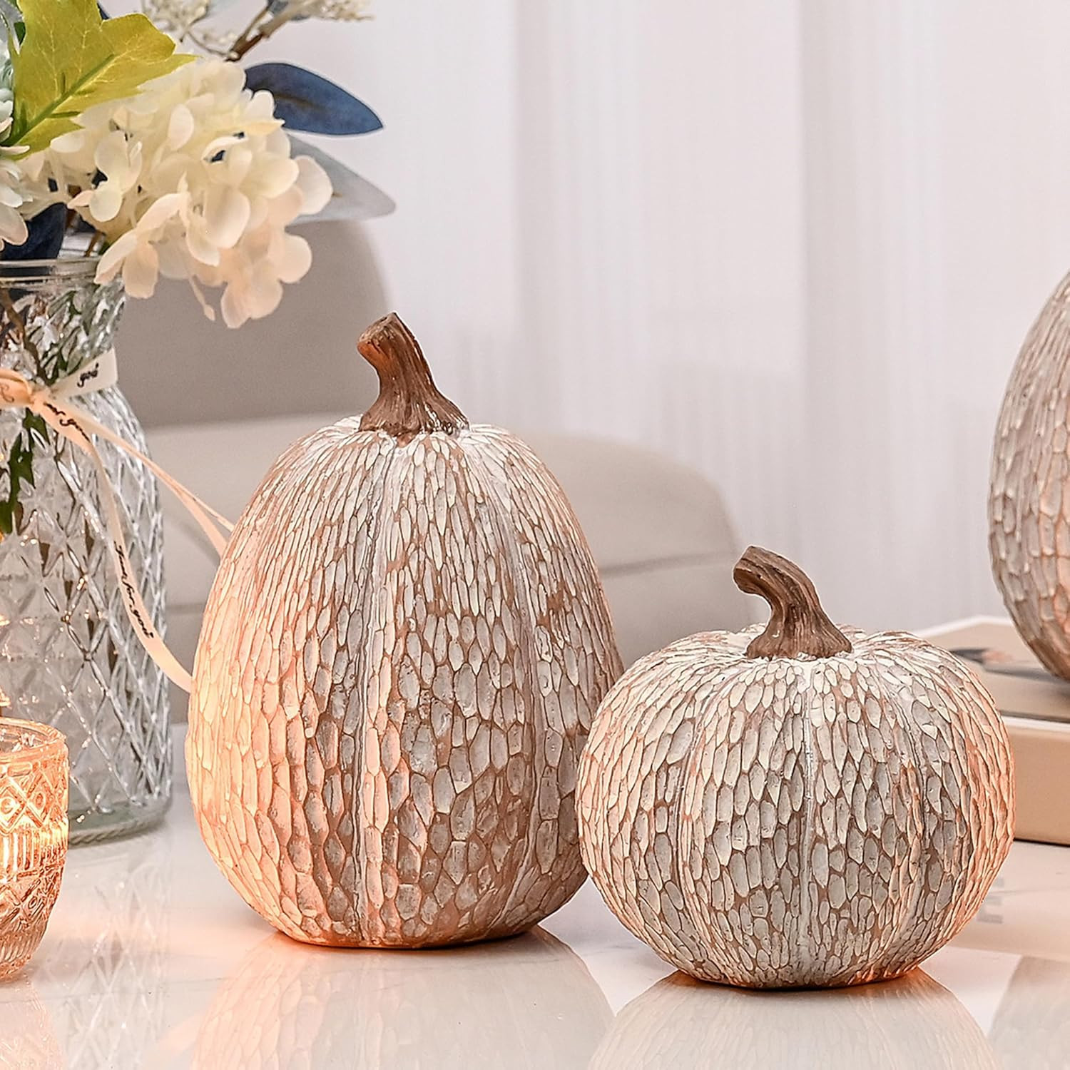 Artificial Pumpkin Decor, Brown and White Decorative Pumpkins, Thanksgiving Resin Pumpkins Figuri... | Amazon (US)