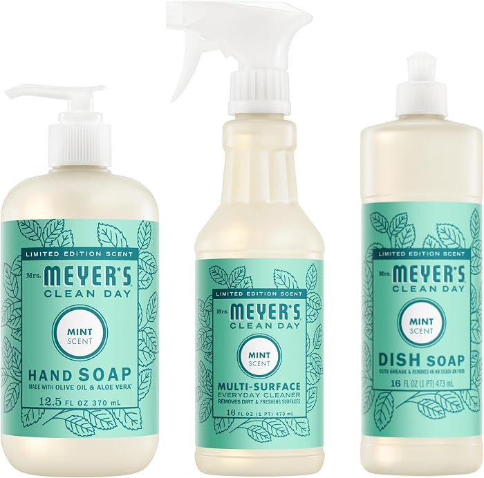 Mrs. MEYER'S Kitchen Set, Dish Soap, Hand Soap, and Multi-Surface Cleaner, 3 CT (Mint) | Amazon (US)