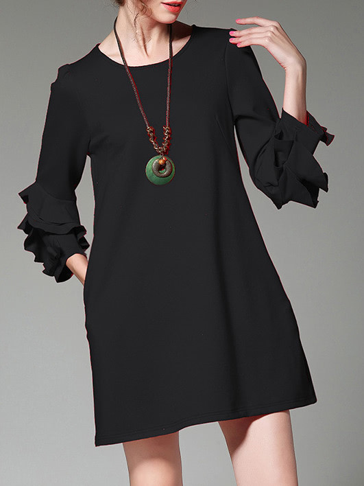 Ruffle Sleeve Pockets Shift Dress | SHEIN