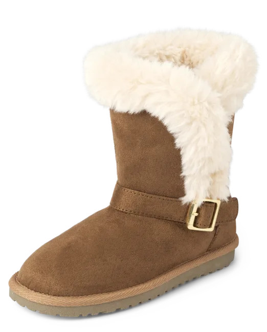 Girls Buckle Faux Fur Chalet Boots - TAN | The Children's Place | The Children's Place