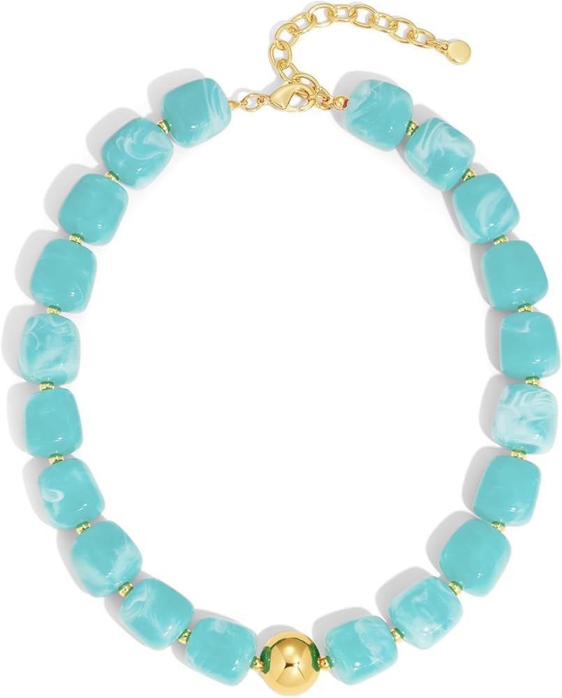 Chunky Colorful Beaded Choker Necklace for Women, Summer Beach Statement Resin Beads Necklace, Tr... | Amazon (US)