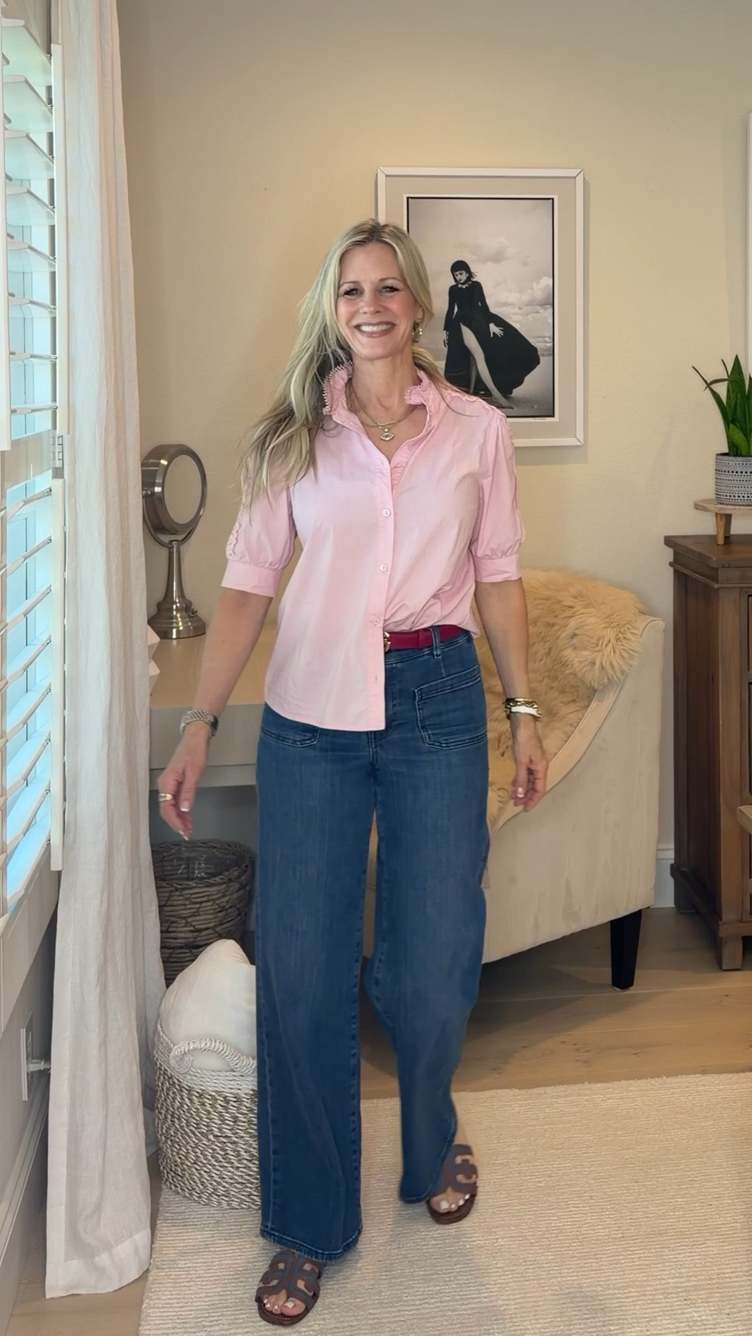 Pretty in pink 💕 This feminine top from Avara is such a standout with its delicate lace details, puff sleeves, and chic stand-up collar. The fabric is soft and comfortable—perfect for all-day wear. Styled it with Frame wide leg jeans and Sam Edelman sandals for an effortless, elevated everyday look.

#LTKOver40 #LTKootd #LTKdayinmylife