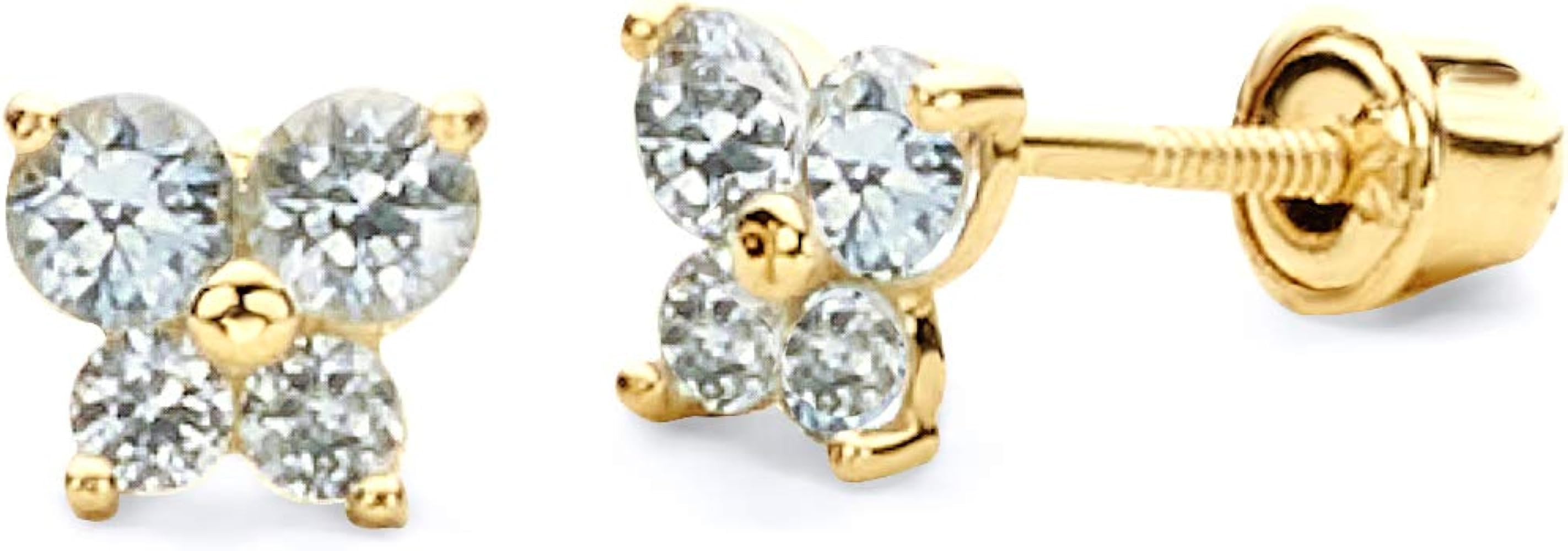 14k REAL Yellow Gold Butterfly Stud Earrings with Screw Back- 12 Different Color Available | Amazon (US)