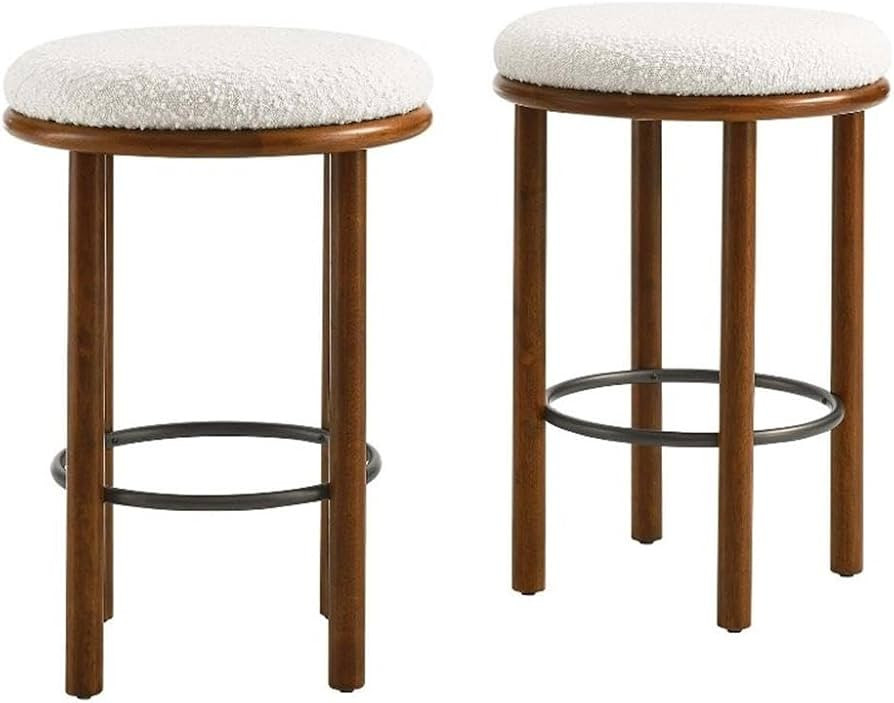 Modway Fable 26 Inch Backless Counter Stools Set of 2 in Walnut Ivory - Kitchen Stools Counter He... | Amazon (US)