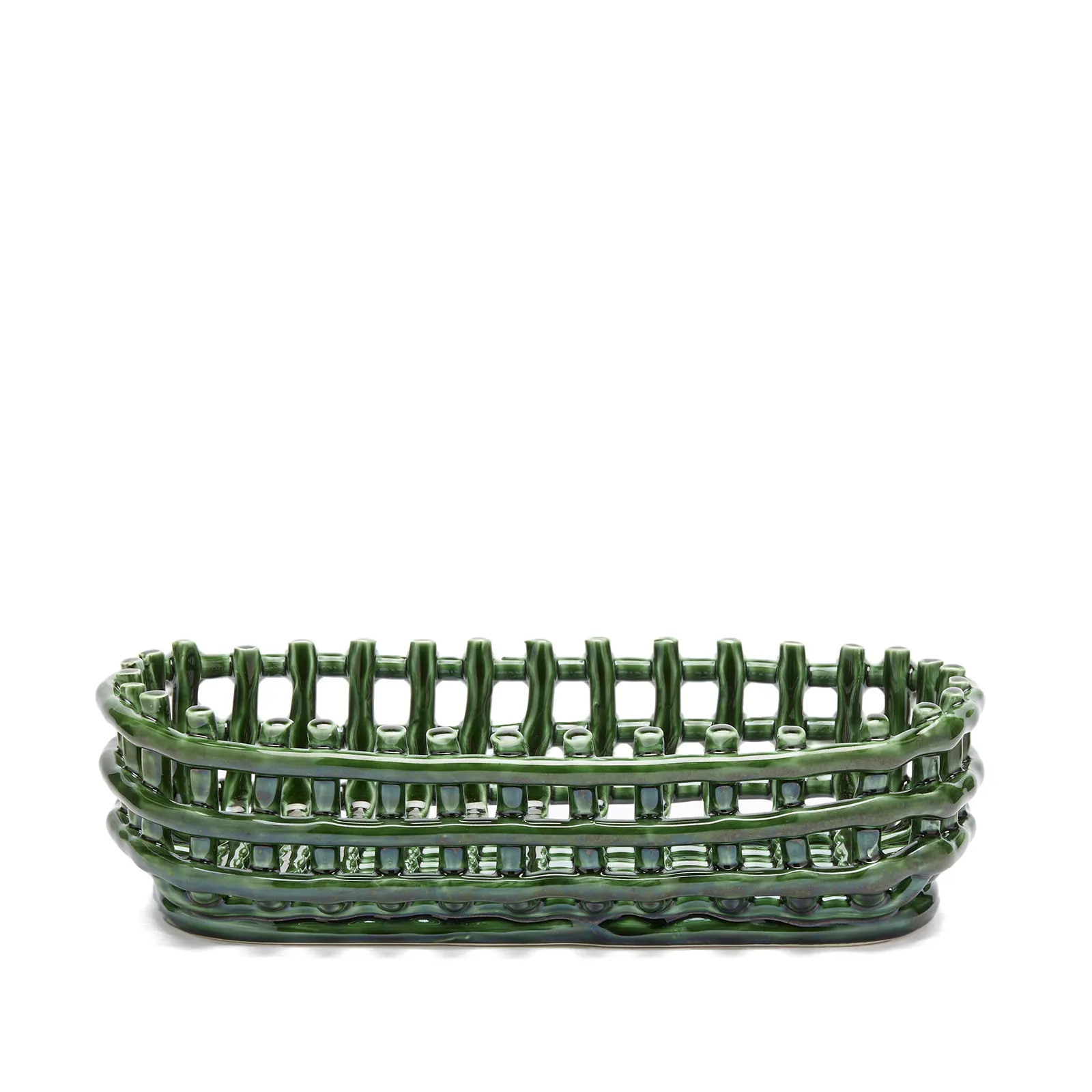 ferm LIVING Ceramic Basket - Oval in Emerald Green | END. Clothing