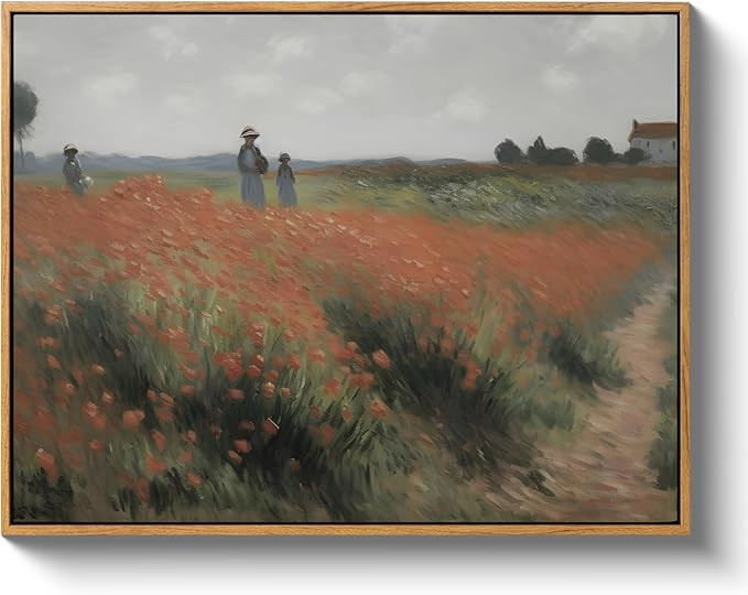 Framed Canvas Vintage Wall Art Print, Poppy Field Wall Art Home Decor, Canvas Classic Floral Oil ... | Amazon (US)
