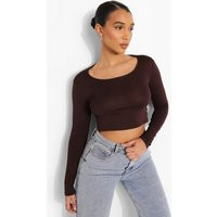 Womens Basic Long Sleeve Crop Top - Brown - 12 | boohoo (US & Canada)