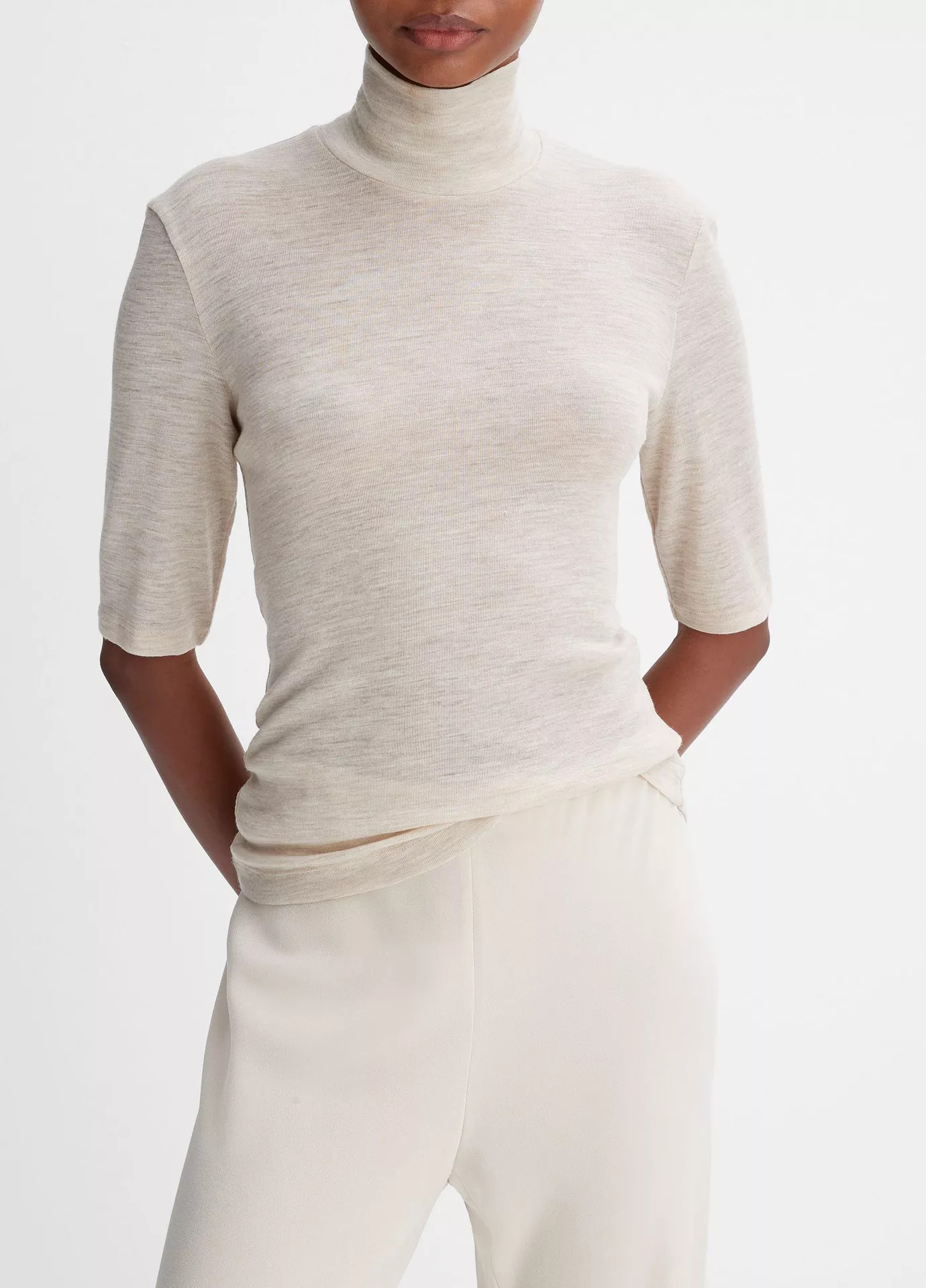 Wool Elbow-Sleeve Turtleneck Top | Vince LLC