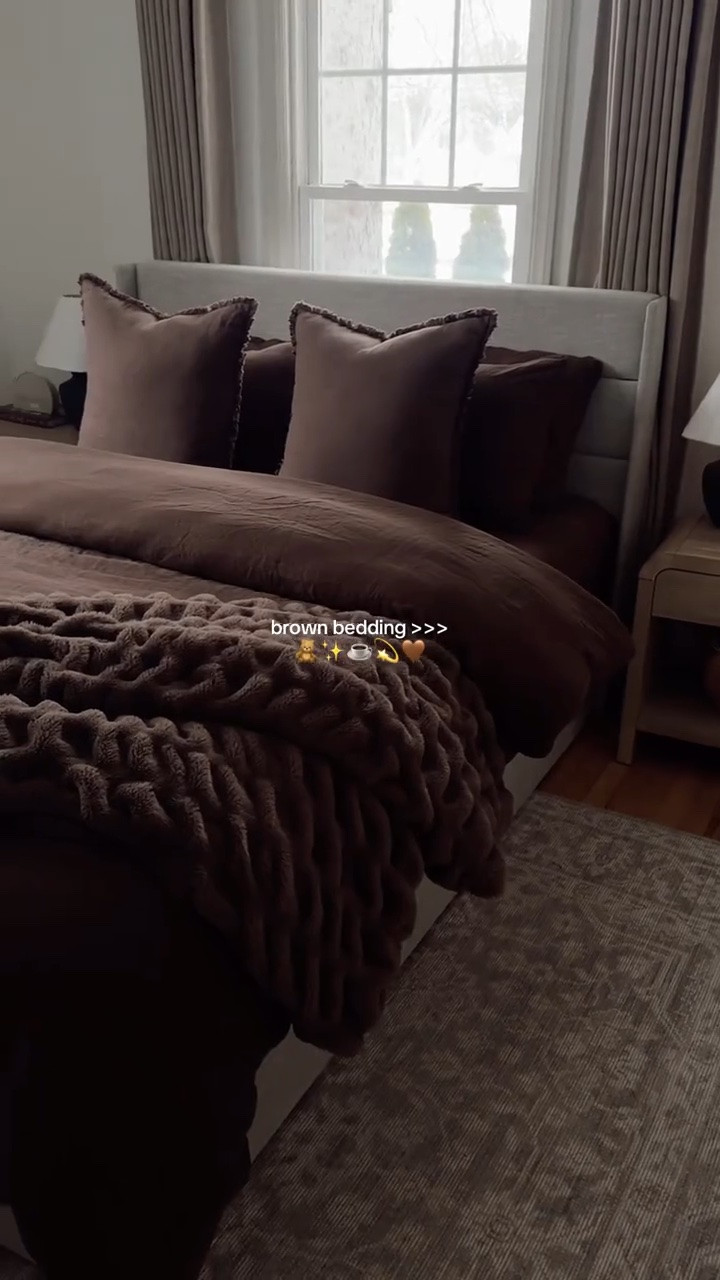 cozy brown linen bedding 😍🤎 

Linen bedding, quince bedding, brown bedding, moody bedding, bedroom