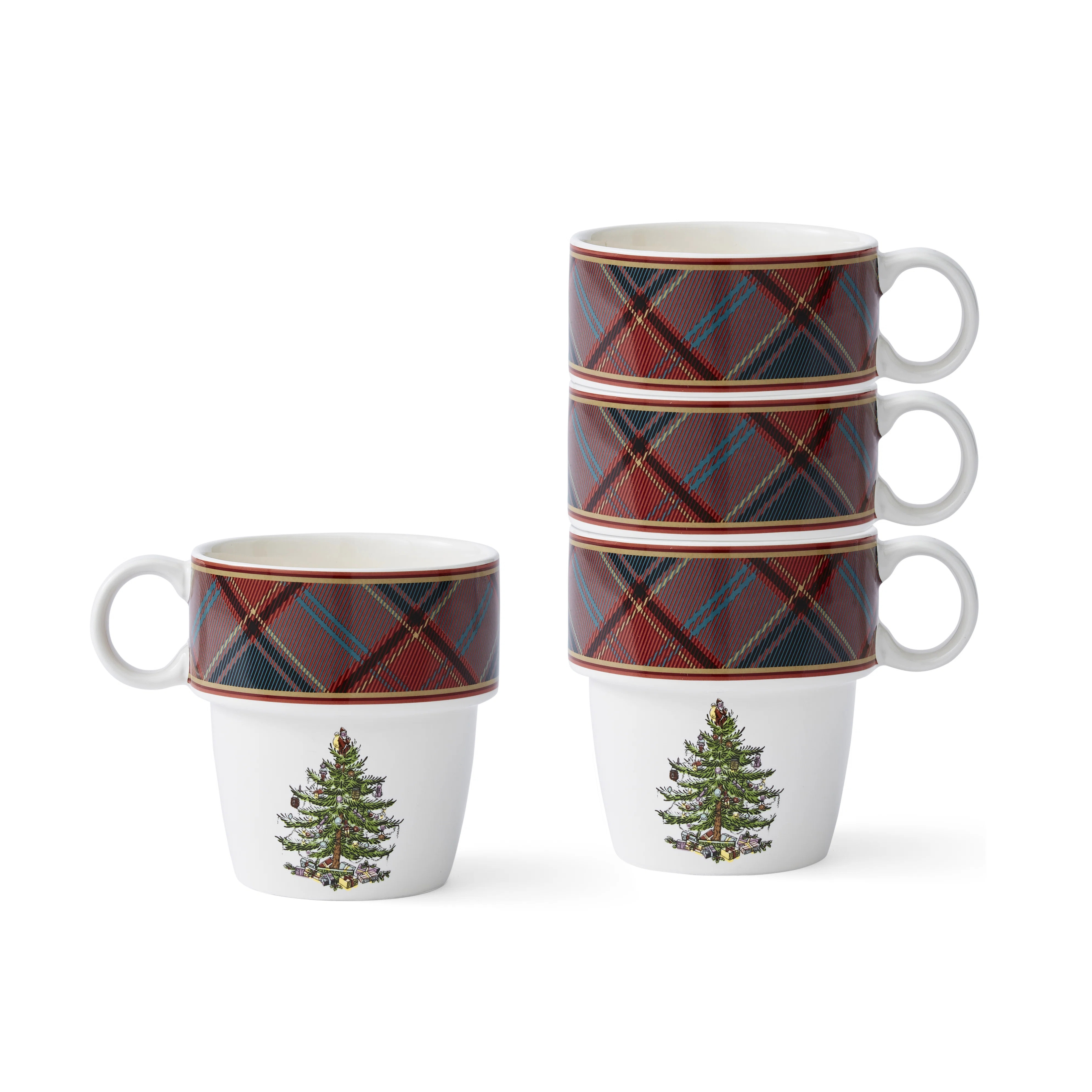 Christmas Tree TARTAN STACKING MUGS S/4 (Set of 4) | Birch Lane