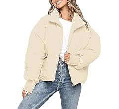 MEROKEETY Women's Winter Long Sleeve Zip Puffer Jacket Pockets Baggy Short Down Coats | Amazon (US)