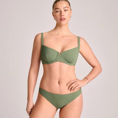 Vitamin A Women's Ribbed Demi Underwire Bikini Top - Green M: Recycled Nylon, Spandex, Metallic F... | Target