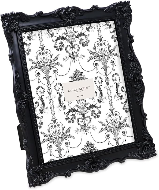 Laura Ashley 8x10 Black Ornate Textured Hand-Crafted Resin Picture Frame with Easel & Hook for Ta... | Amazon (US)