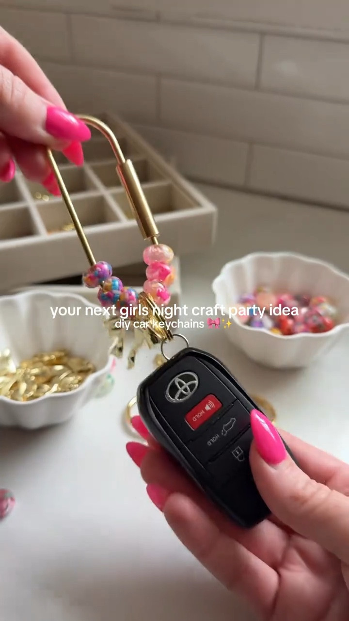 Your next girl’s night craft party idea 🎀✨🤍 DIY car keychains! I was tired of digging through my purse searching for my car key so why not create my own car keychain 😉 Any easy craft idea for all ages! 

#LTKSeasonal #LTKSpringSale #LTKHome