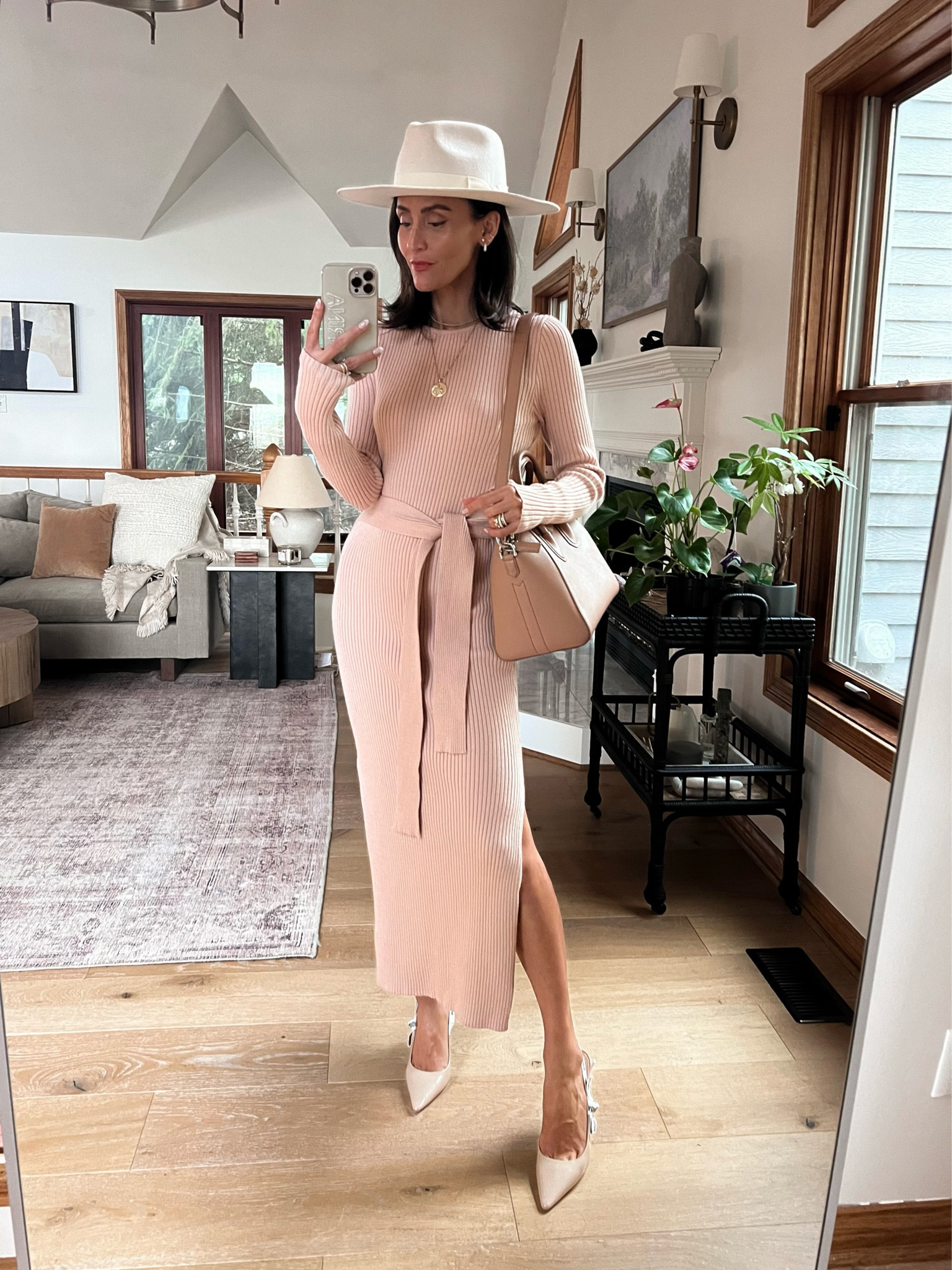 Amazon sweater dress - fit is tts 
Givenchy satchel bag
Dior slingback heels

#LTKunder100 #LTKSeasonal #LTKstyletip