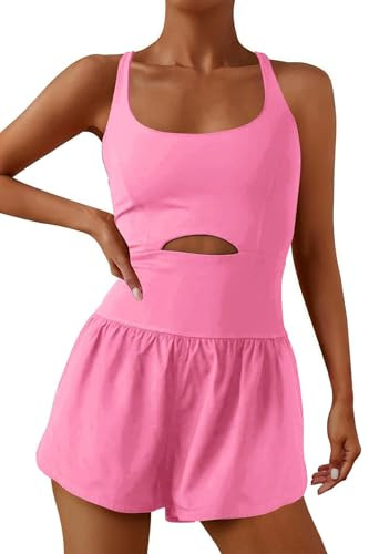 ReachMe Womens Running Onesie Workout Rompers Athletic Romper One Piece Outfits Exercise Jumpsuits Gym Yoga Clothes(Light Pink,L) | Amazon (US)