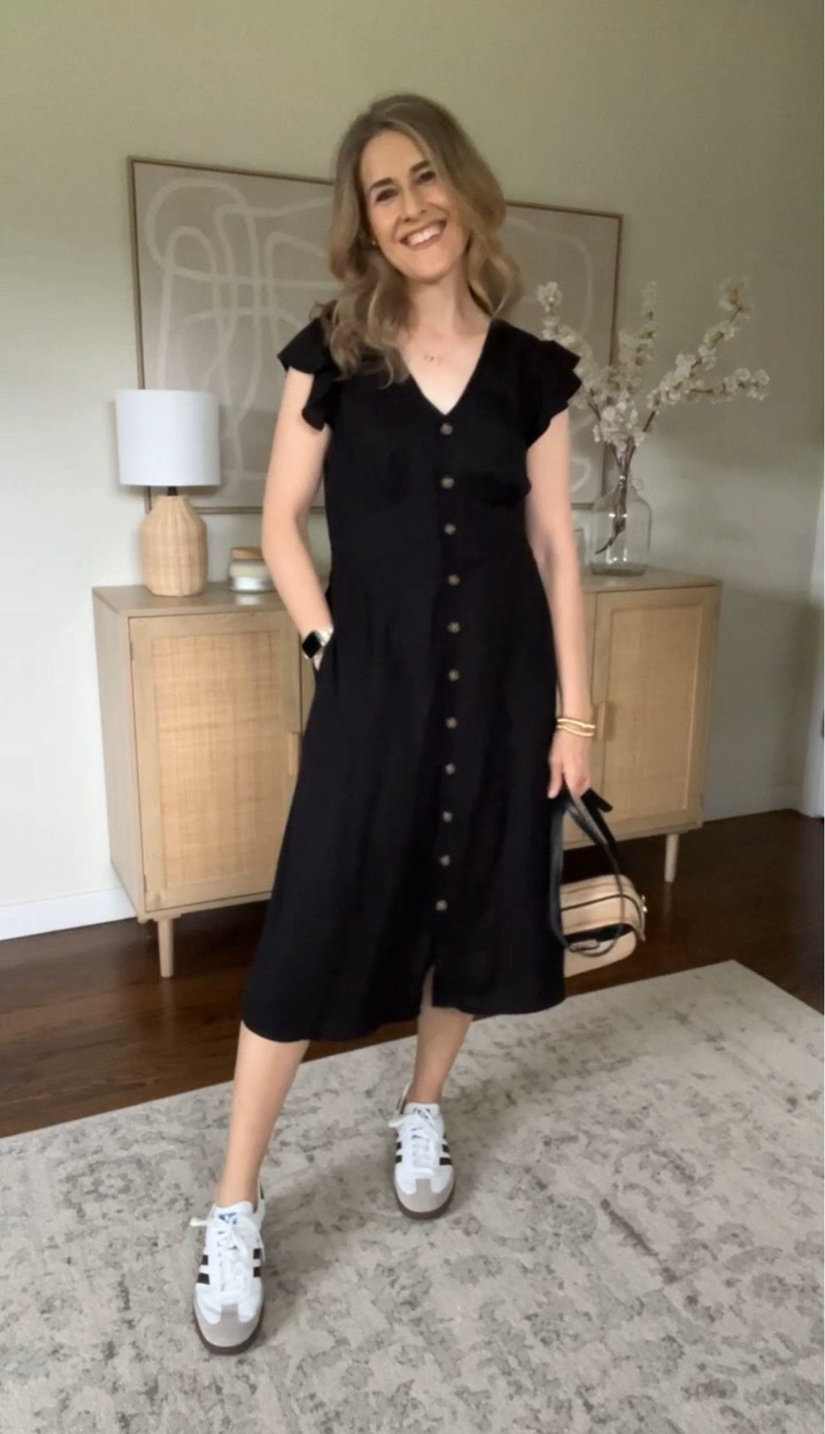 I am loving this Walmart flutter sleeve midi dress with functional buttons and pockets, fits true to size, I’m in a small. Linen/Lyocell blend. #walmartfashion 

#LTKStyleTip #LTKFindsUnder50 #LTKOver40