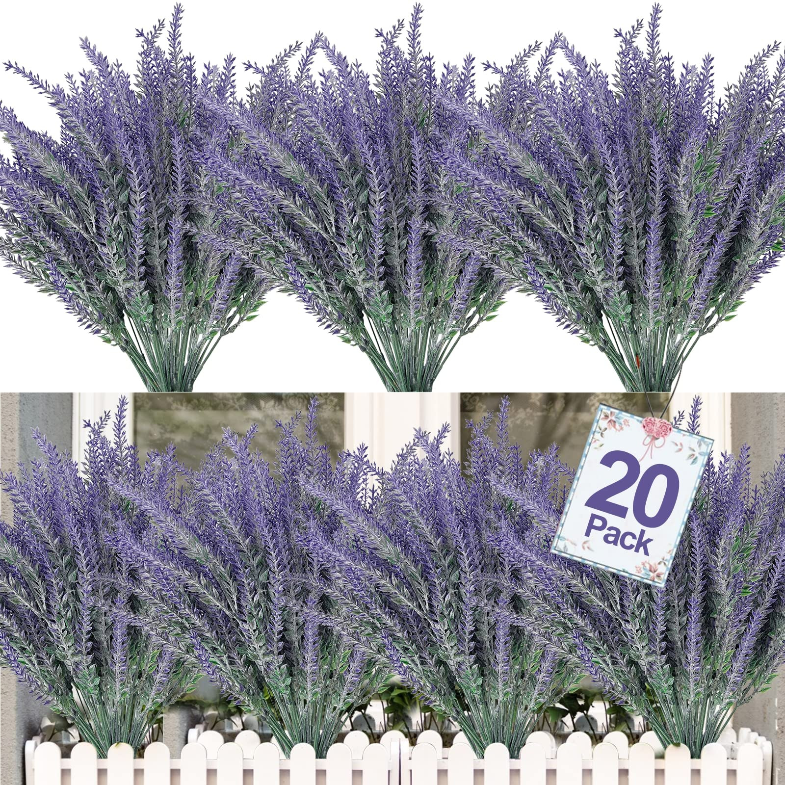 TURNMEON 20 Bundles Artificial Lavender Outdoor UV Resistant Fake Flowers Plants, Artificial Flow... | Amazon (US)