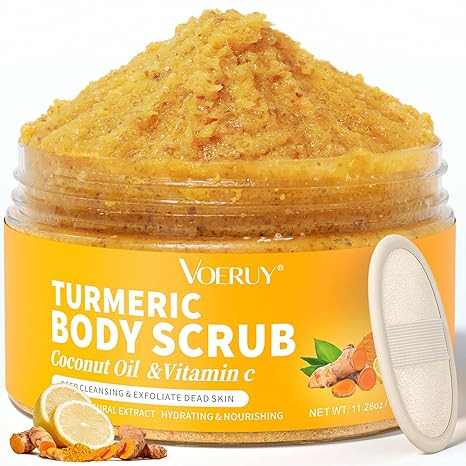 Body Scrub, Turmeric Exfoliating Body Scrub, with Coconut Oil & Vitamin C, Bikini Area Exfoliator... | Amazon (US)