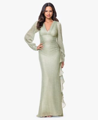 Betsy & Adam Women's V-Neck Ball Gown - Sage/Gold | Macy's