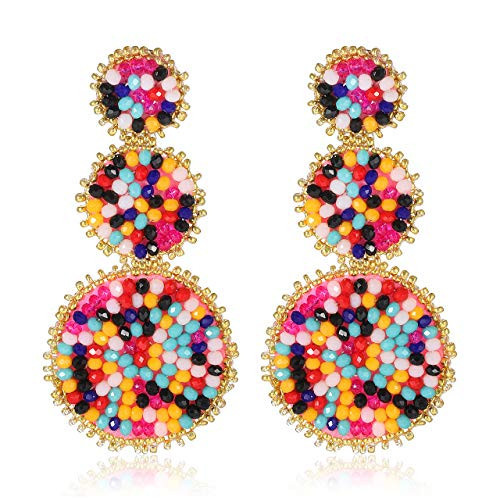 CEALXHENY Bead Drop Earrings for Women Statement Seed Bead Earring Studs (Multicolor) | Amazon (US)