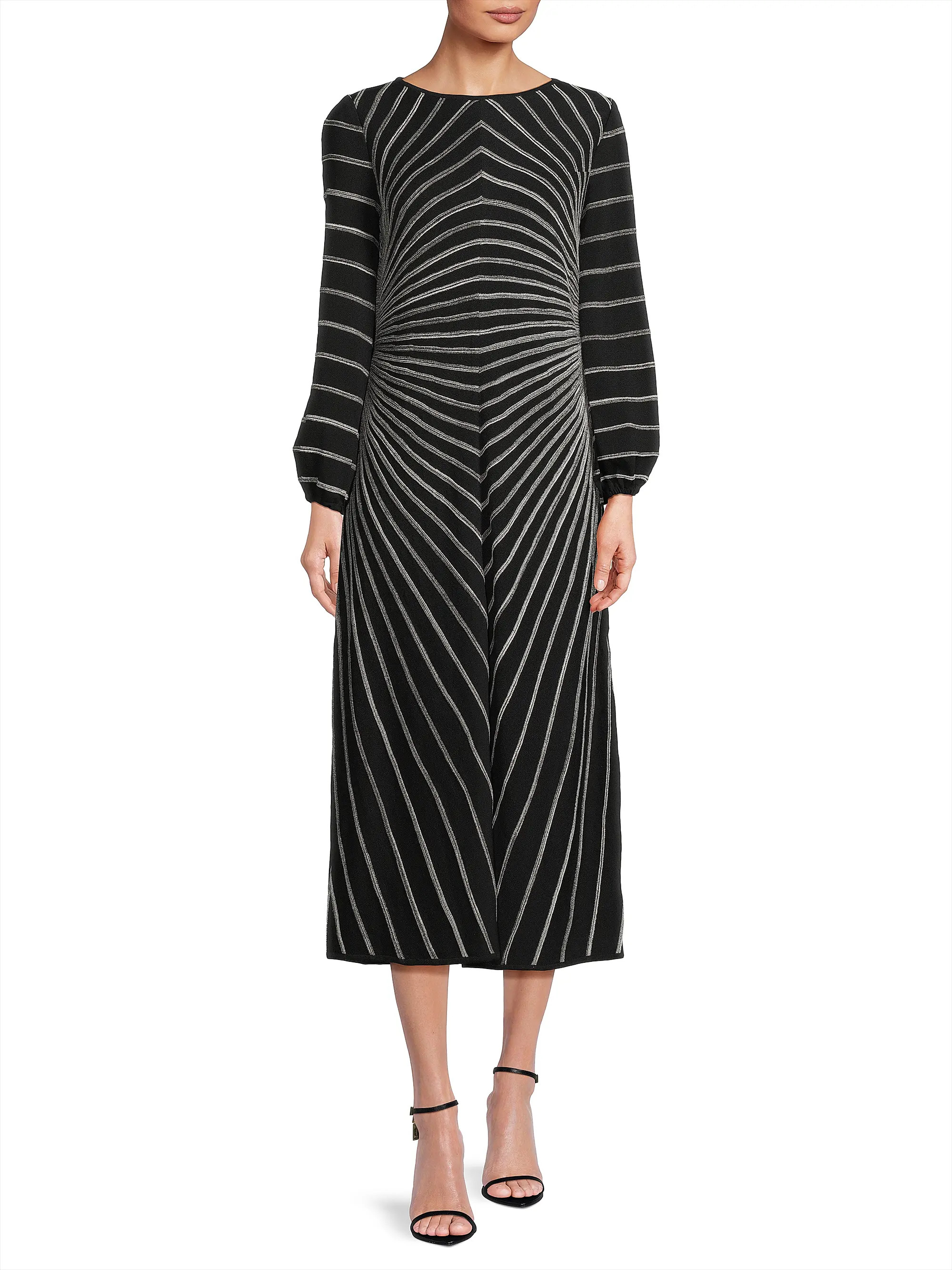 Shop Misook Striped Metallic Knit Midi-Dress | Saks Fifth Avenue | Saks Fifth Avenue