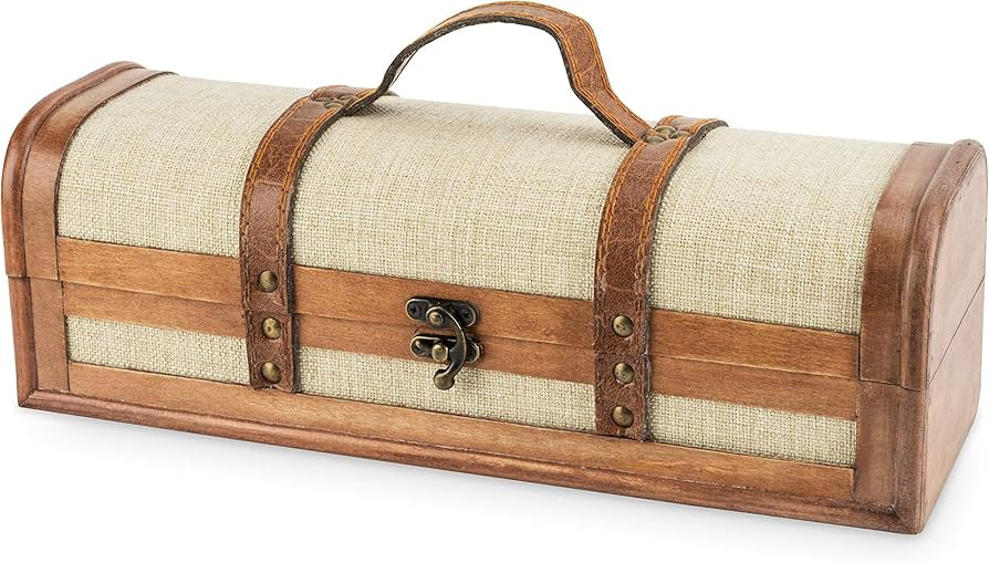 Twine Vintage Trunk Wine Bottle Gift Box, Wood Wine Box with Lid and Handle, Wood, Faux Leather, ... | Amazon (US)