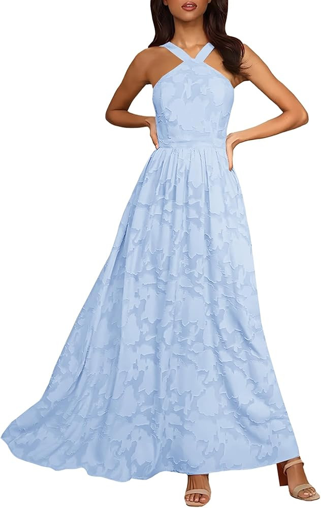 MITILLY Women's Summer Dresses 2025 Boho Halter Neck Sleeveless Smocked Floral Backless A Line Fl... | Amazon (US)