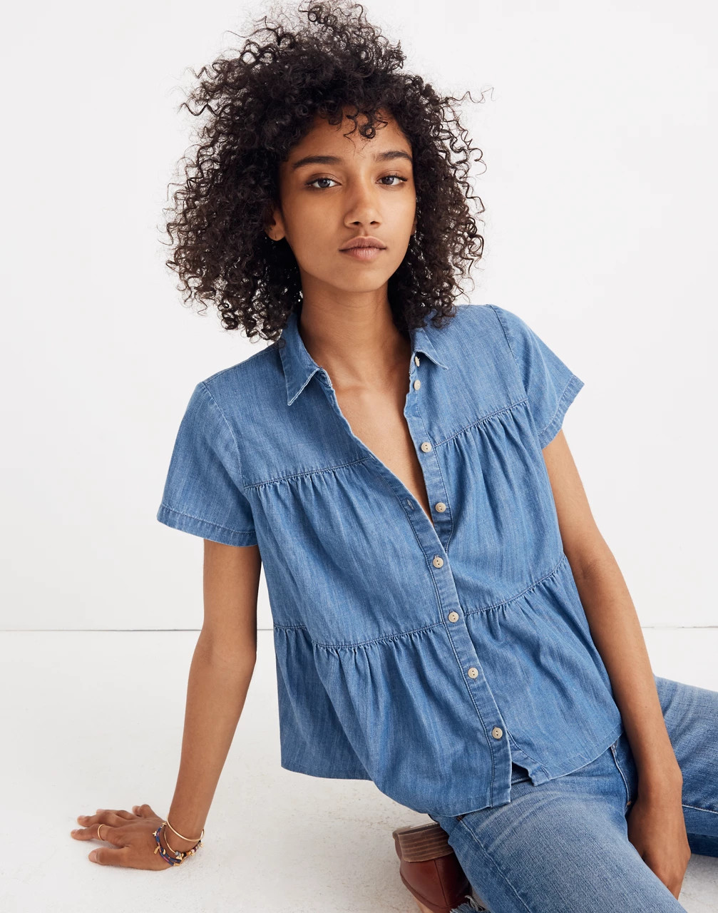 Denim Seamed Button-Down Shirt | Madewell