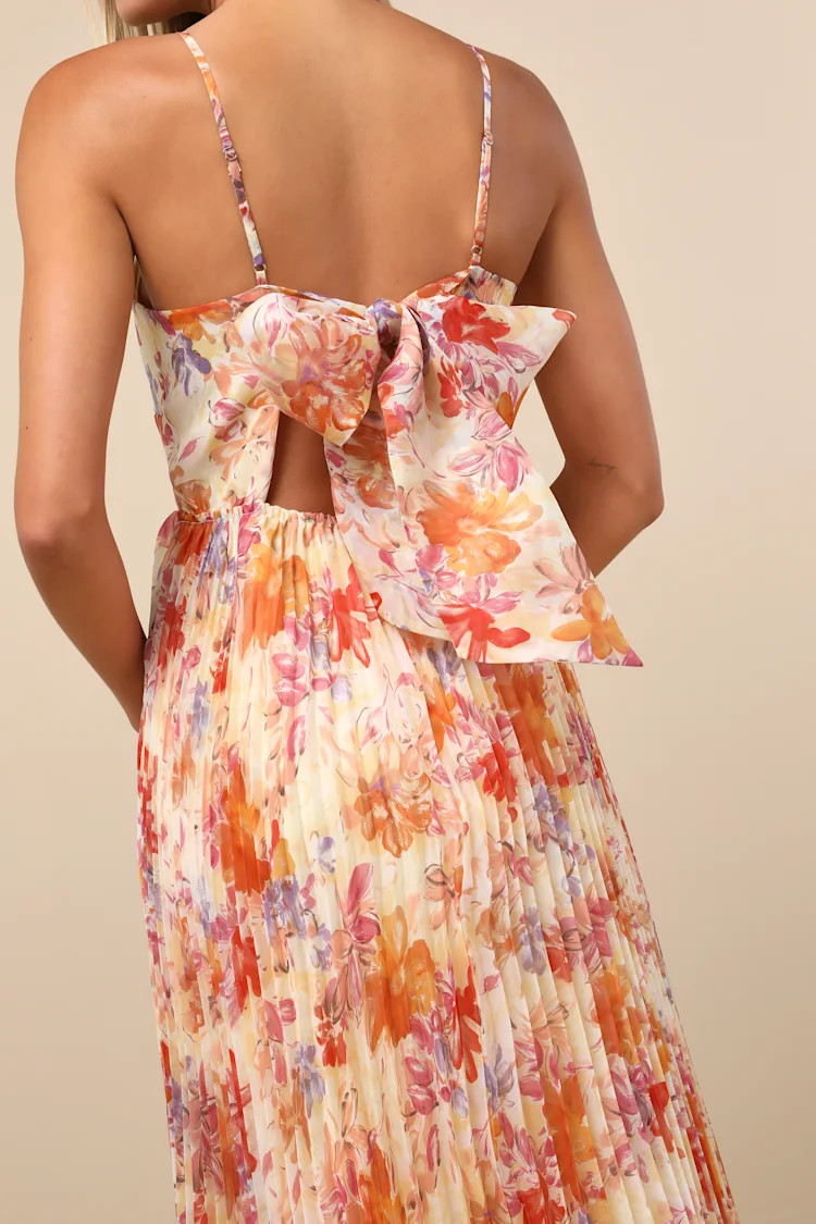 Alondra Light Yellow Multi Floral Pleated Midi Dress | Lulus