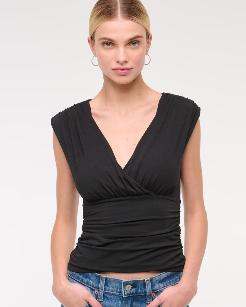 Women's Ruched V-Neck Top | Women's Up To 30% Off Select Styles | Abercrombie.com | Abercrombie & Fitch (US)