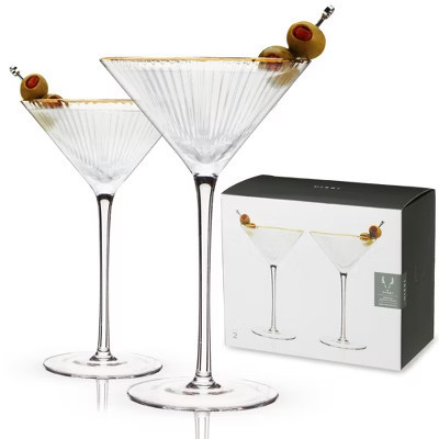 Viski Meridian Martini Glasses - Stemmed Fun Cocktail Glasses - Art Deco Ripple Gold Rimmed Crystal Glassware - 7.8oz Set of 2 | Target