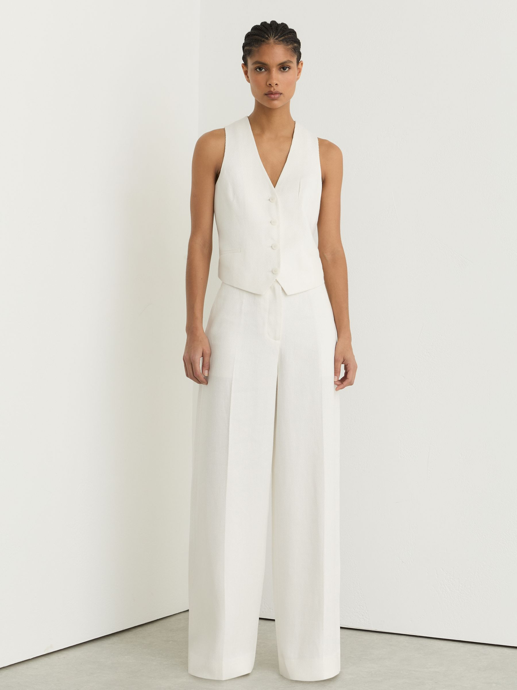 Reiss Linen-Blend Wide-Leg Trousers in White | REISS | Reiss US