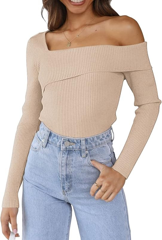 LILLUSORY Womens Cold Shoulder Sweaters Off The Shoulder Pullover Fall 2022 Long Sleeve Slim Fit ... | Amazon (US)