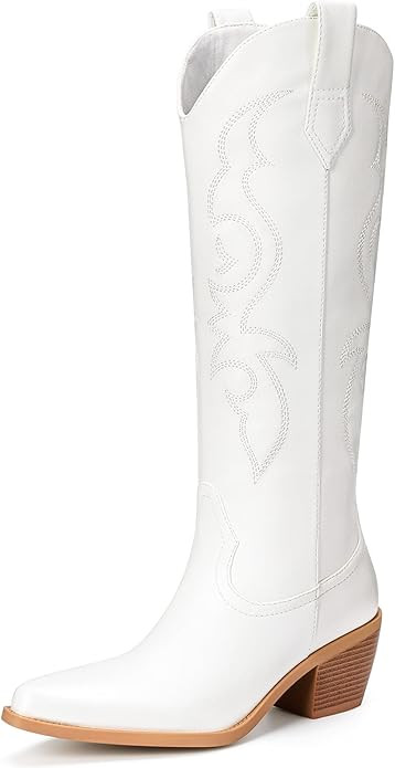 White Cowboy Boots for Women - Wide Calf Rhinestone Cowgirl Boots, Women Knee High Western Boots,... | Amazon (US)