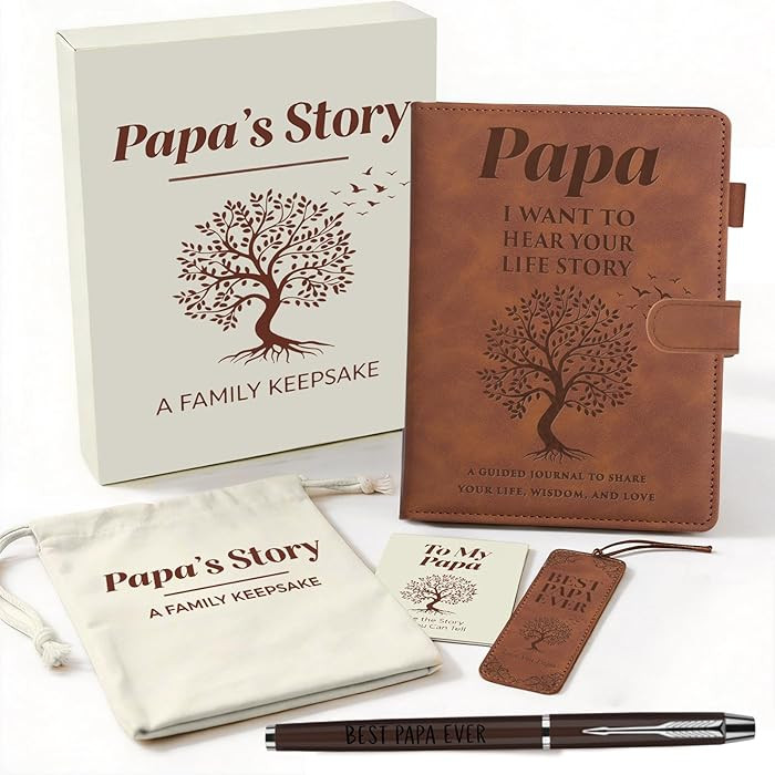 Papa I Want To Hear Your Story Leather Journal Gift Set Papa Fathers Day Gift from Daughter Son K... | Amazon (US)