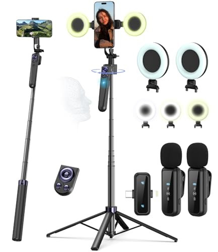 Vlogging Kit for iPhone/Android, 63”Auto Face Tracking Tripod for iPhone with Light, Wireless Microphones, Scrolling Remote Control for TikTok, Content Creator Kit for YouTube Starter | Amazon (US)