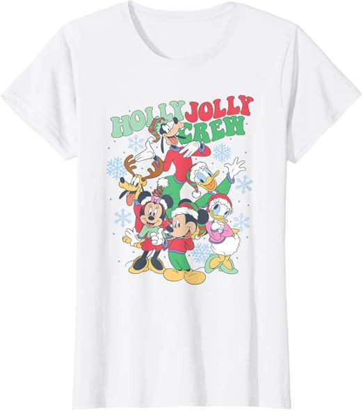 Disney Mickey & Friends Christmas Holly Jolly Crew Poster T-Shirt | Amazon (US)
