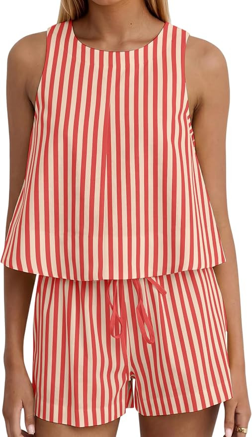 Ythomm Womens Two Piece Lounge Sets Round Neck Peplum Tops High Waist Linen Shorts Summer Matchin... | Amazon (US)
