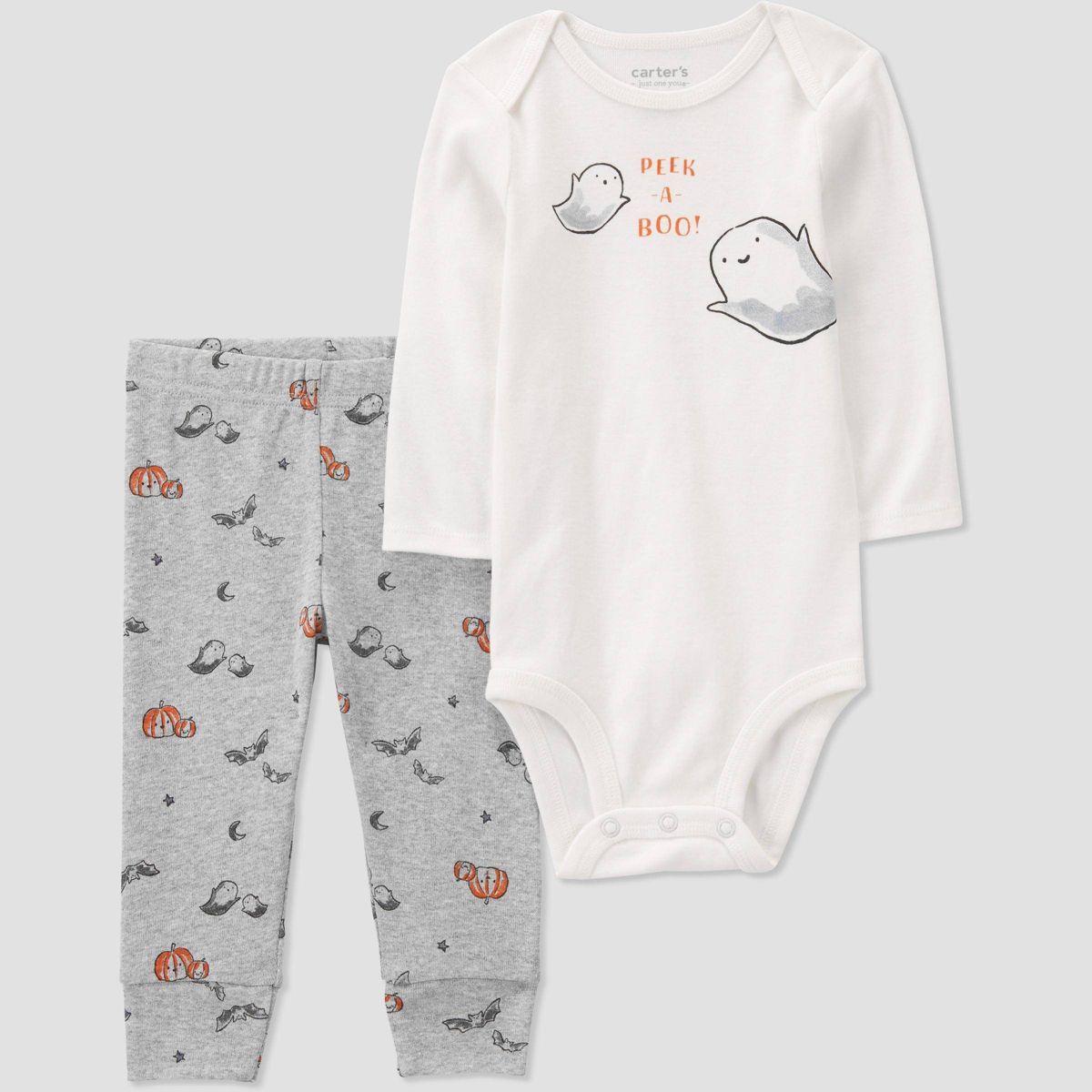 Carter's Just One You® Baby 'Peek-a-Boo' Halloween Top and Bottom Set - Gray/White Newborn | Target