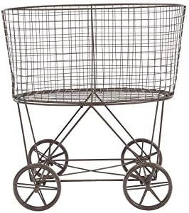 Creative Co-Op Vintage Metal Laundry Basket with Wheels, Brown | Amazon (US)