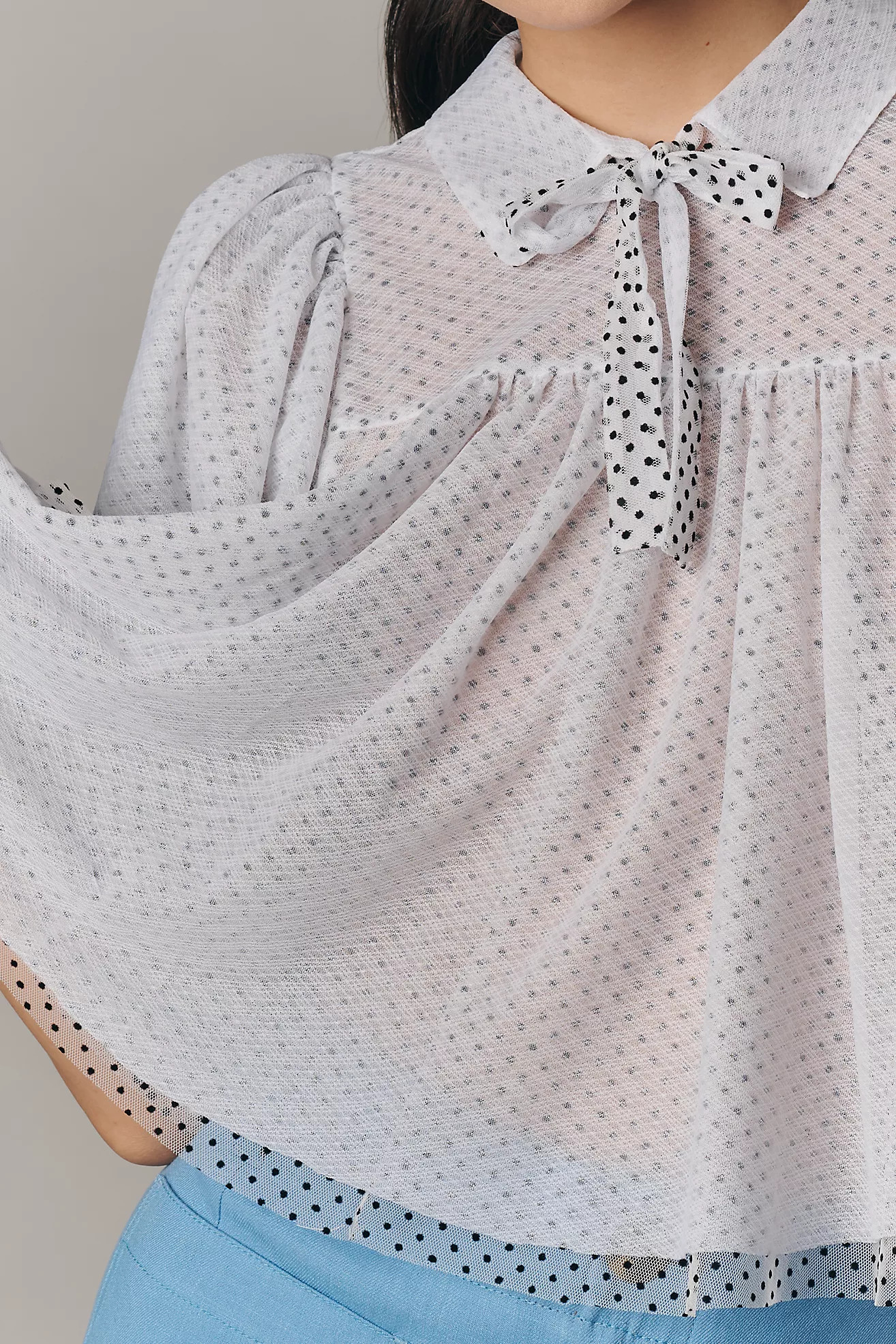 Maeve Short-Sleeve Bow Collared Sheer Swing Blouse | Anthropologie (US)