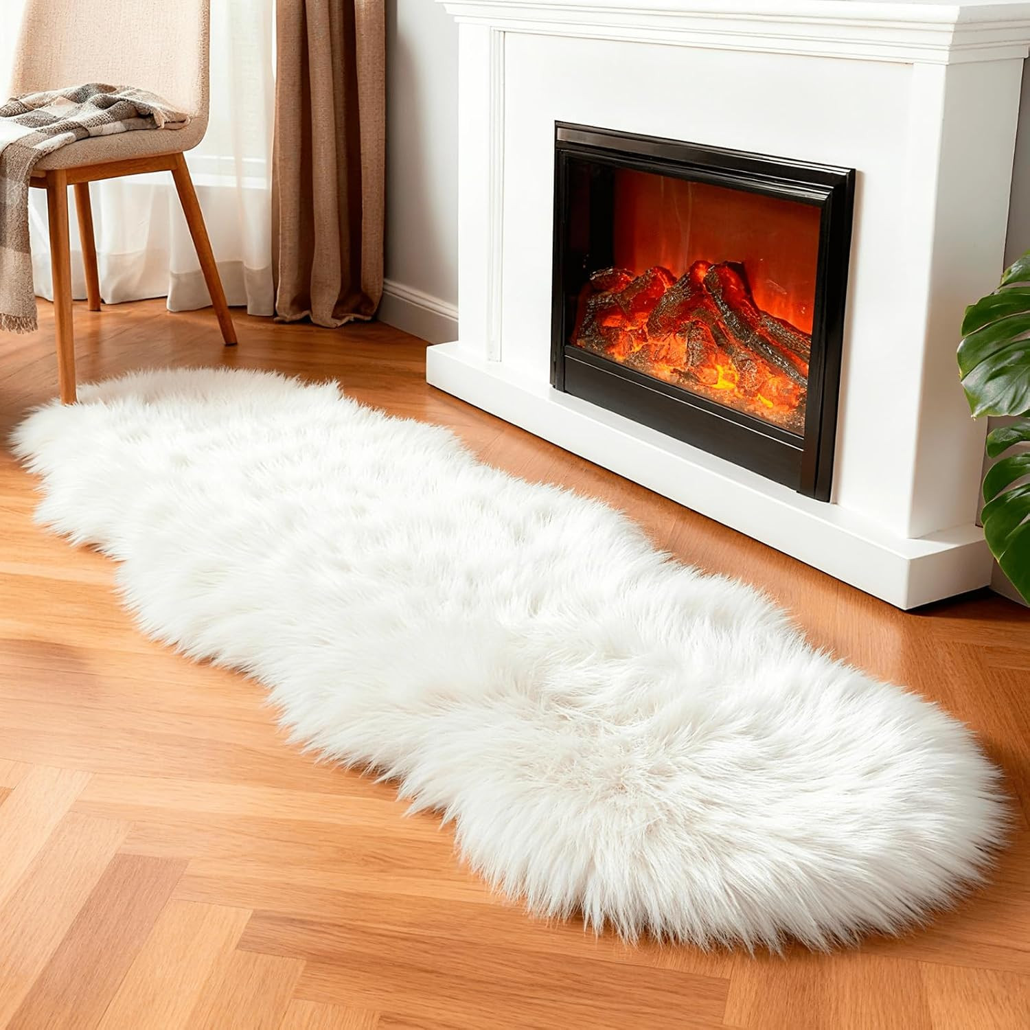 Faux Fur Sheepskin Fluffy Shag Fuzzy Rug, White, 2x6 ft Runner | Amazon (US)