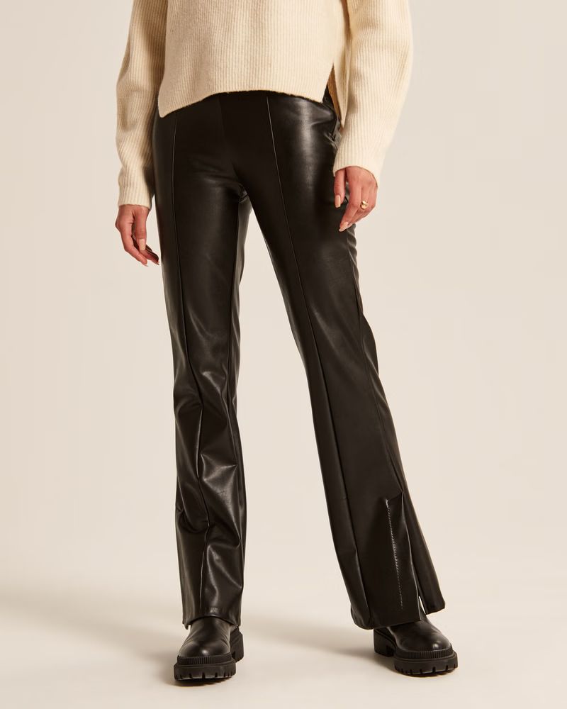 Women's Split-Hem Vegan Leather Slim Flare Pants | Women's Bottoms | Abercrombie.com | Abercrombie & Fitch (US)