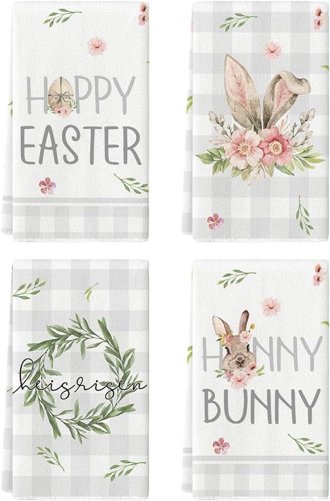 Artoid Mode Easter Rabbit Eggs Kitchen Dish Towels, 18 x 26 Inch Seasonal Spring Tulip Flower Wre... | Amazon (US)